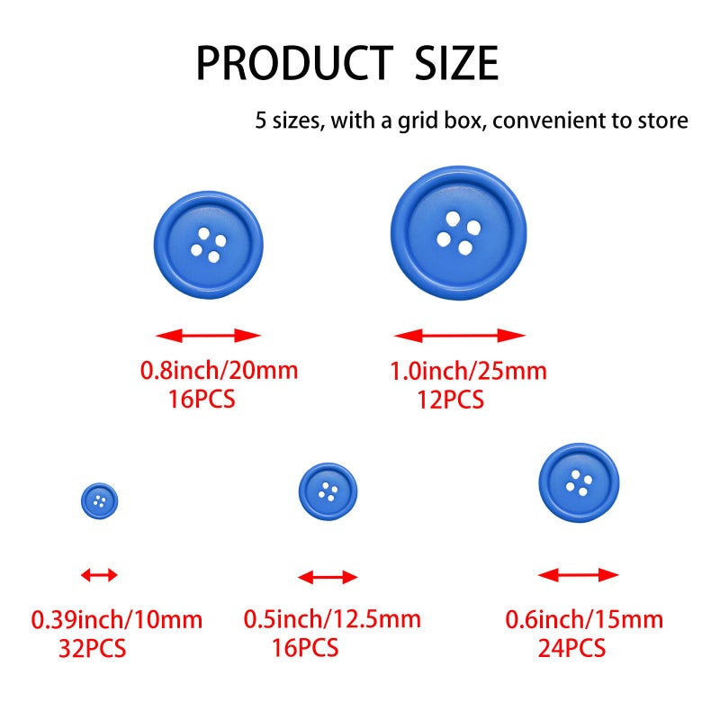 Lilaly 100 pcs Buttons for Crafts Buttons, Button DIY Buttons, Mixed Sewing Buttons, 5 Sizes of White Round Mixed Buttons Suitable for for Crafts, Coats, Shirts, Pants, Shorts and More (Blue) - Image 2